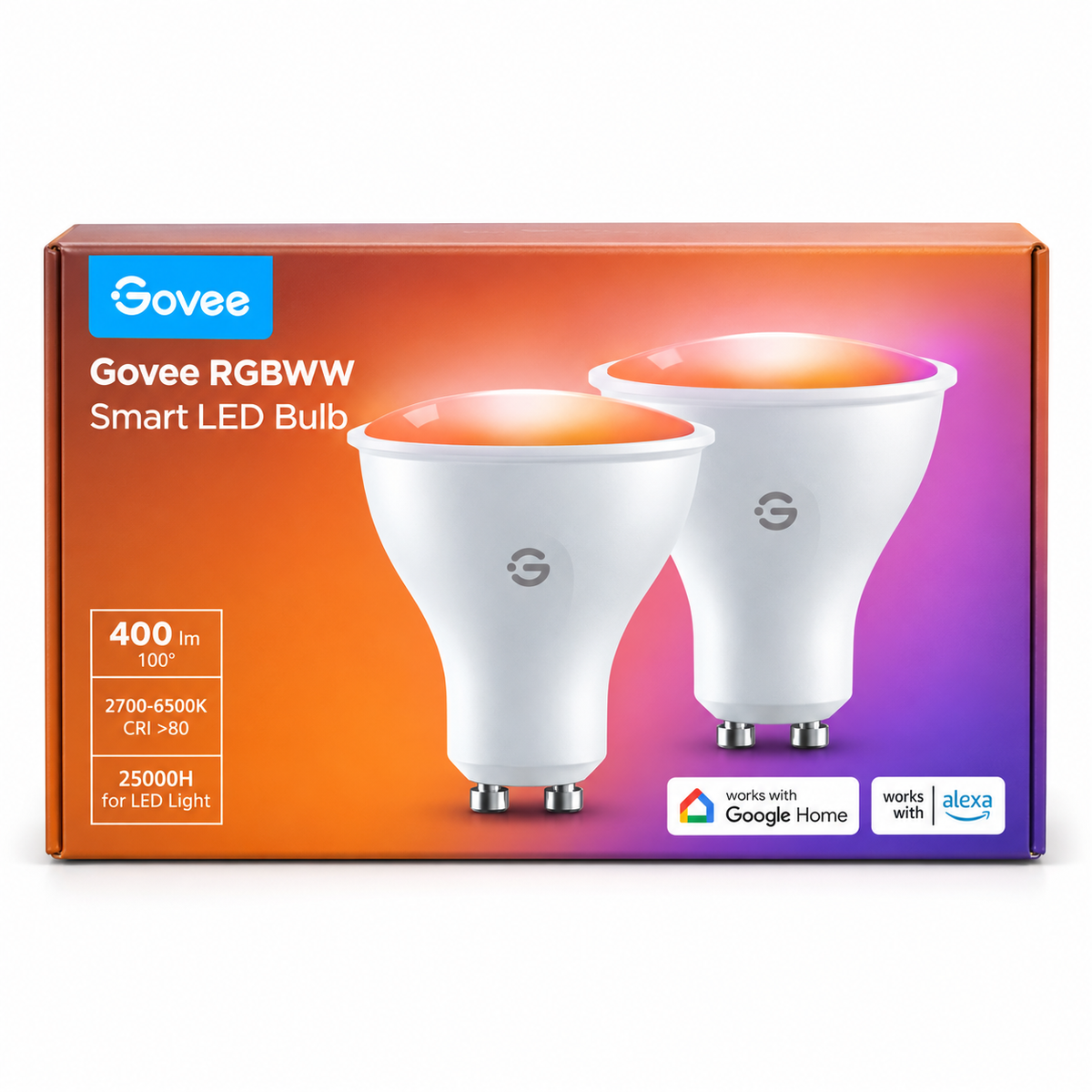 Govee RGBWW GU10 Smart LED Light Bulb (Pack of 2) - 400 Lumens