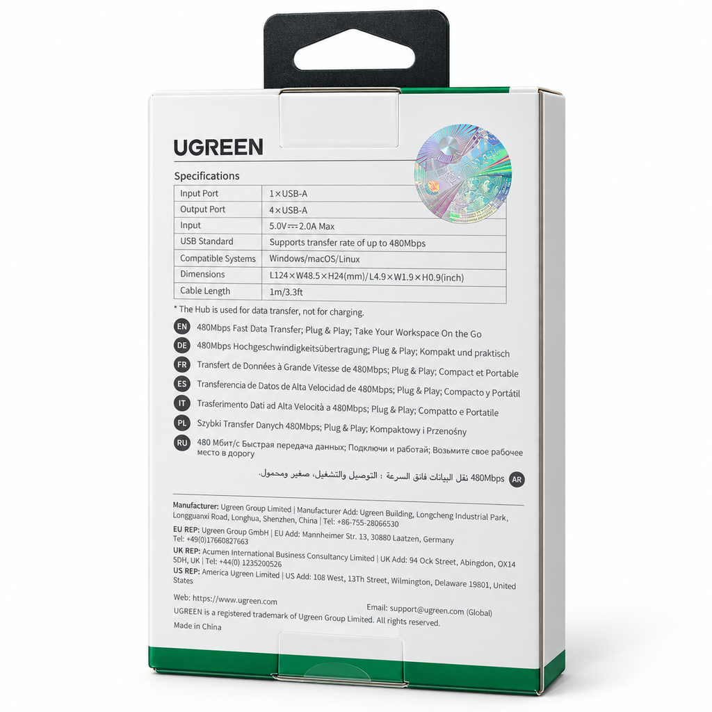 UGREEN 4-Port USB 2.0 High-Speed Round Desktop Hub (480Mbps)