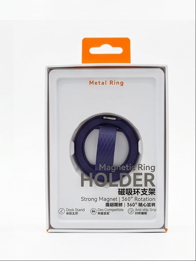 Magnetic Metal Ring Phone Holder with Anti-Slip Silicon Strap & Kickstand