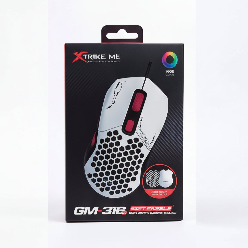 XTRIKE ME GM-316W Detachable Honeycomb Shell RGB Wired Gaming Mouse - White الصورة الرئيسية
