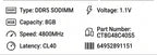 Crucial Notebook DDR5 Laptop RAM - 8GB~4800mhz