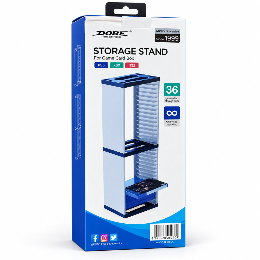 DOBE 36-Slot Game Disc & Media Storage Tower Stand (PS5 / PS4 / Switch / Xbox)