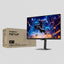 Gigabyte M27UP 27-inch gaming monitor shown with its product box on a clean white background. The monitor features a black stand and bezel, displaying a vibrant cityscape graphic on the screen.