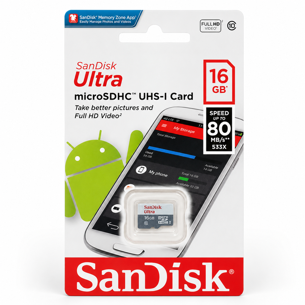 SanDisk Ultra 16GB microSDHC UHS-I Card 80MB/s