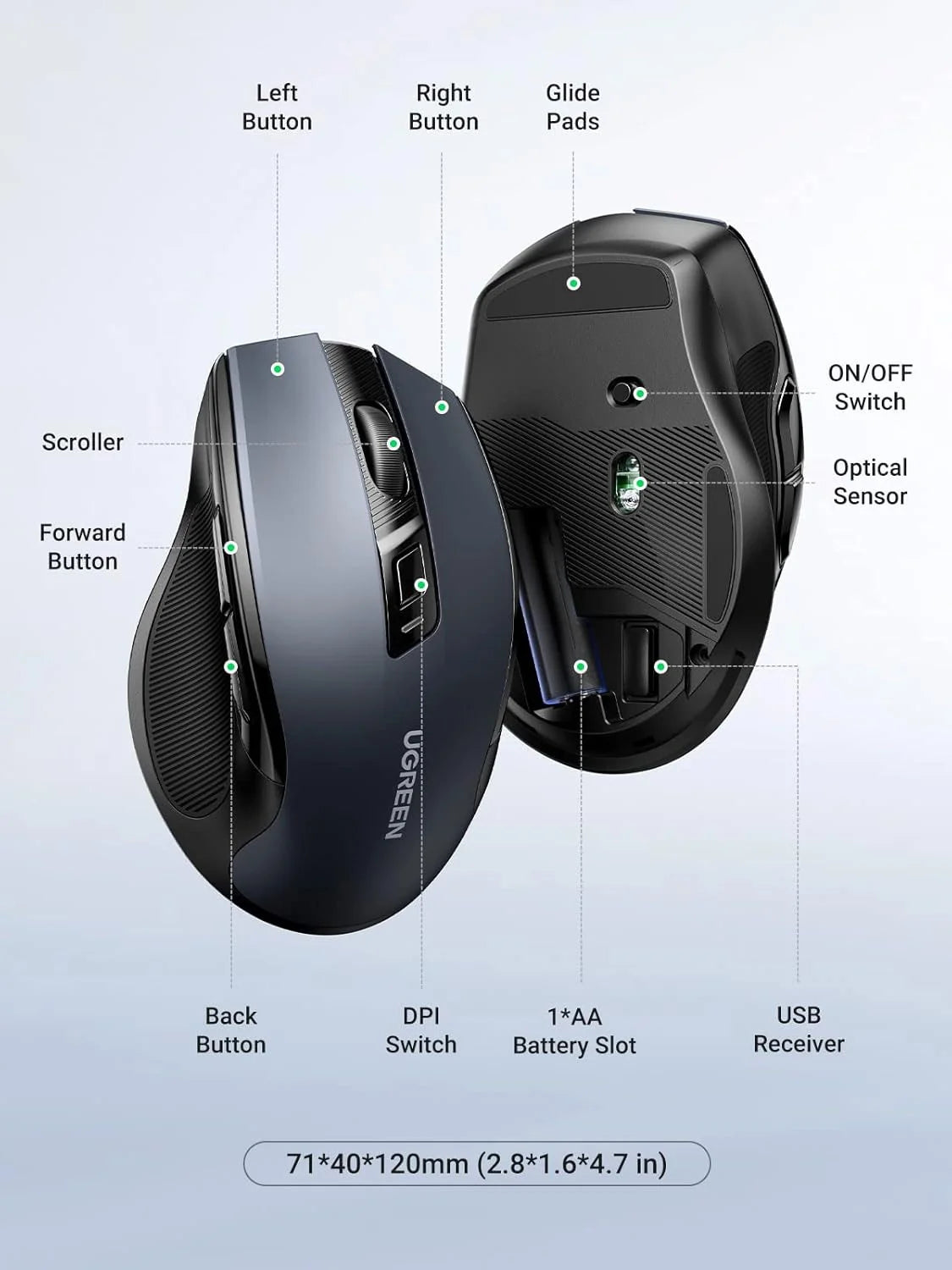 UGREEN ERGONOMIC WIRELESS MOUSE - MU006 صورة ثانوية