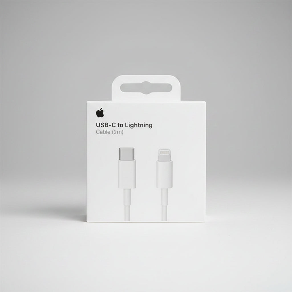 Apple USB-C to Lightning cable packaging with sunset background الصورة الرئيسية