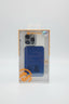 A boxed phone case in retail packaging, showing a blue MagSafe-compatible case through a clear front window. The box has orange accents and text including 'new case' and 'PSPROMAX'.