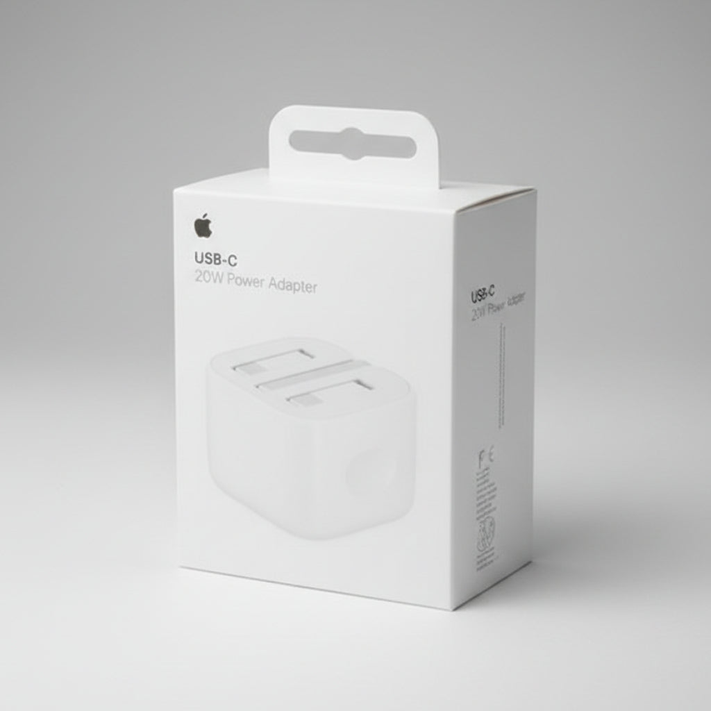 Apple USB-C 20W power adapter packaging on a white background الصورة الرئيسية
