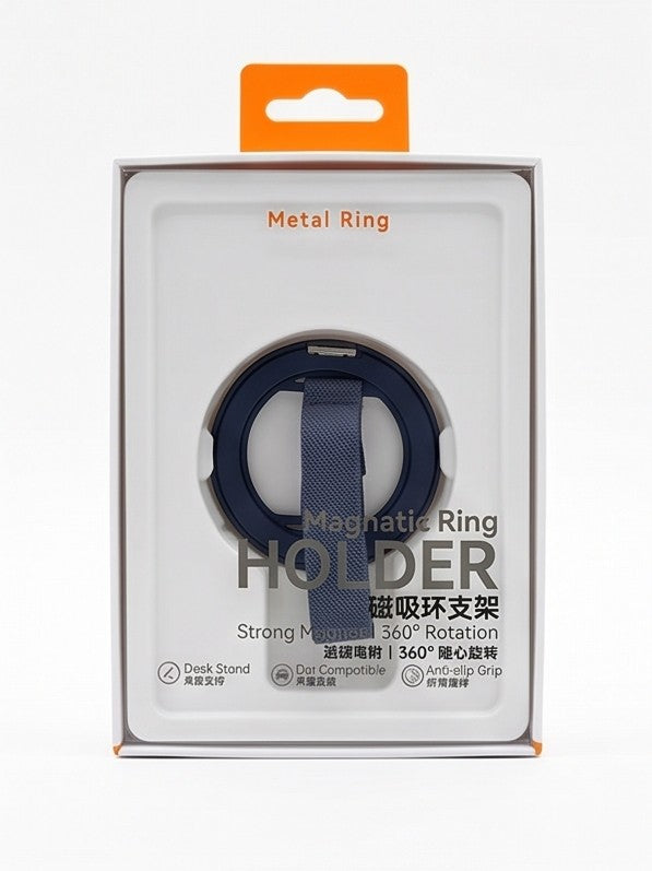 Magnetic Metal Ring Phone Holder with Anti-Slip Fabric Strap & Kickstand