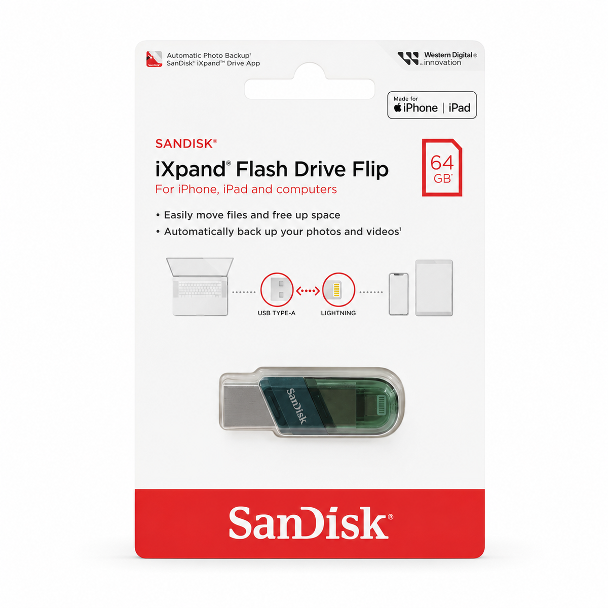 SanDisk iXpand Flash Drive Flip for iPhone & iPad الصورة الرئيسية