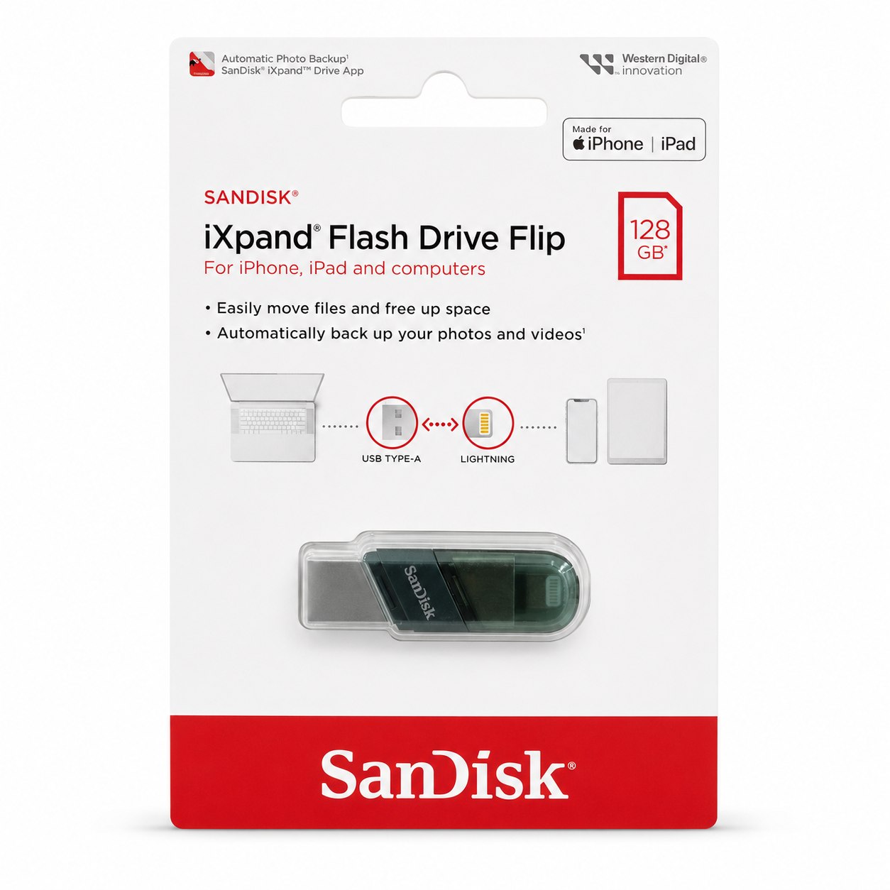 SanDisk iXpand Flash Drive Flip for iPhone & iPad صورة ثانوية