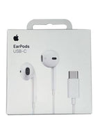 Apple EarPods USB-C wired earphones in their original white retail packaging, featuring the Apple logo and product name on the box.