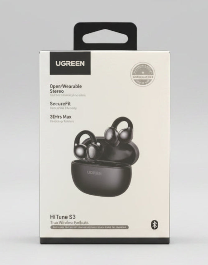 UGREEN HiTune S3 true wireless earbuds packaging on a light gray background