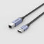 A USB-A to USB-C cable with a braided black exterior and metallic lavender-blue connectors, branded with 'BENFEI'.