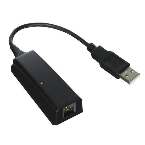 A black USB to Ethernet adapter cable with a rectangular RJ45 port and a USB-A connector, shown on a plain white background.