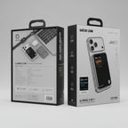 Front and back views of the Green Lion G-MAG 3 IN 1 Smart Charger power bank packaging box, showing product features and specifications on a white background.