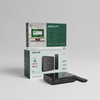 Green Lion Android TV Box packaging with television screen and remote control on a white background