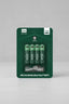 A 4-pack of Green Lion brand AAA rechargeable lithium-ion batteries with a white USB charging cable, presented in its original green retail blister packaging.
