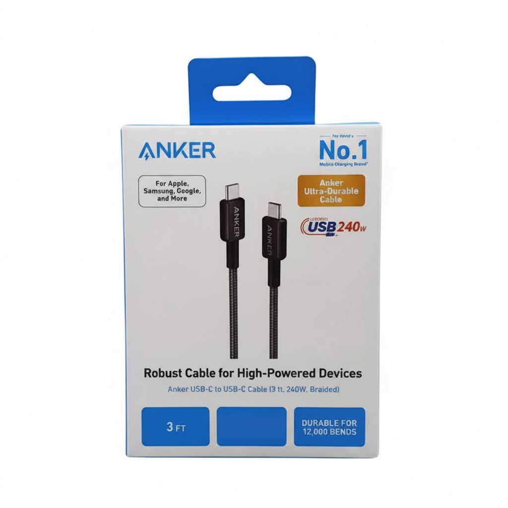 ANKER ROBUST CABLE ~ (240W-3FT-BLACK) ~ SAFE CHARGING صورة ثانوية