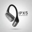 Black and silver waterproof over-ear headphones with a large 'IPX5 WATER RESISTANT' text overlay on a black background.