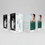 Boxed presentation of a handheld facial mist spray device shown from front and back packaging views on a plain white background.
