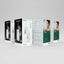 Boxed presentation of a handheld facial mist spray device shown from front and back packaging views on a plain white background.