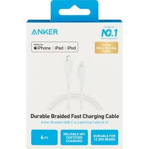 ANKER USB-A TO C BRAIDED CABLE ~ 6FT-WHITE الصورة الرئيسية
