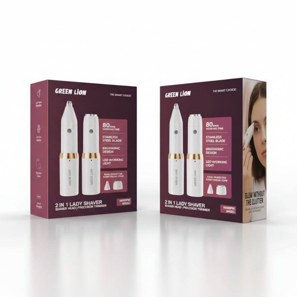 Green Lion 2-in-1 lady shaver packaging on a white background