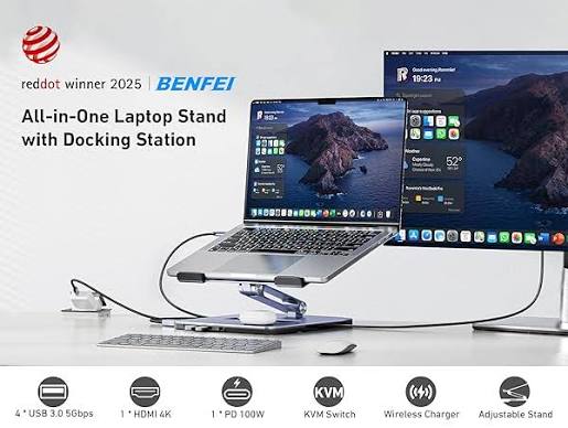 BENFEI LAPTOP DOCKING STAND+USB C 6 IN 1+15W WIRLESS+3.0KVM