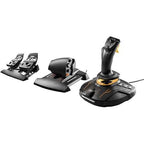 Thrustmaster flight simulator controller set on a white background