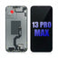 A replacement front glass screen and LCD assembly for a Samsung Galaxy 13 Pro Max, shown in two views: the bare internal frame on the left and the assembled black screen on the right with '13 PRO MAX' text on the display.