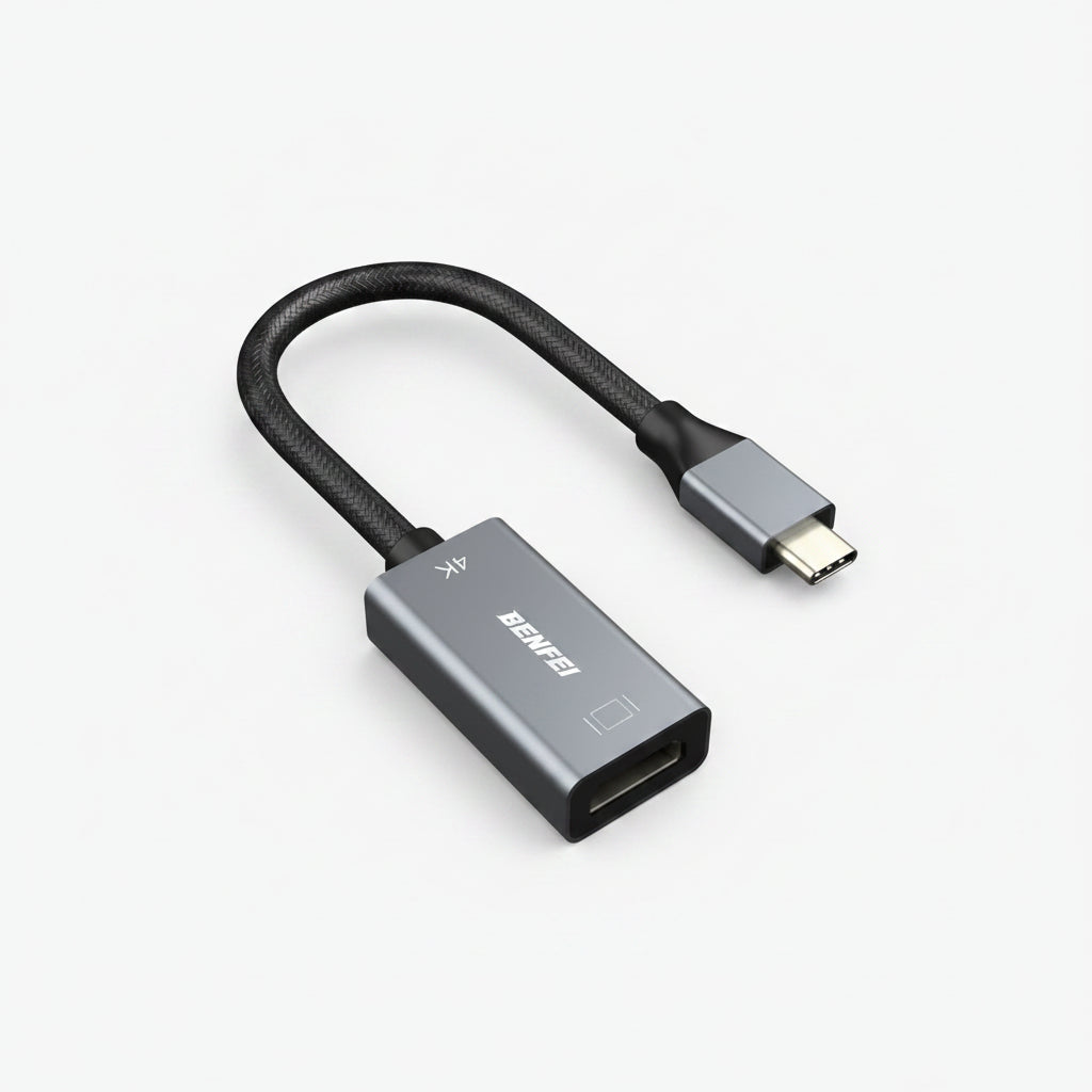 USB adapter with Type-C and USB ports on a white background, featuring the brand 'Benfei'.