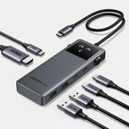 Ugreen USB-C hub with multiple cables on a white background