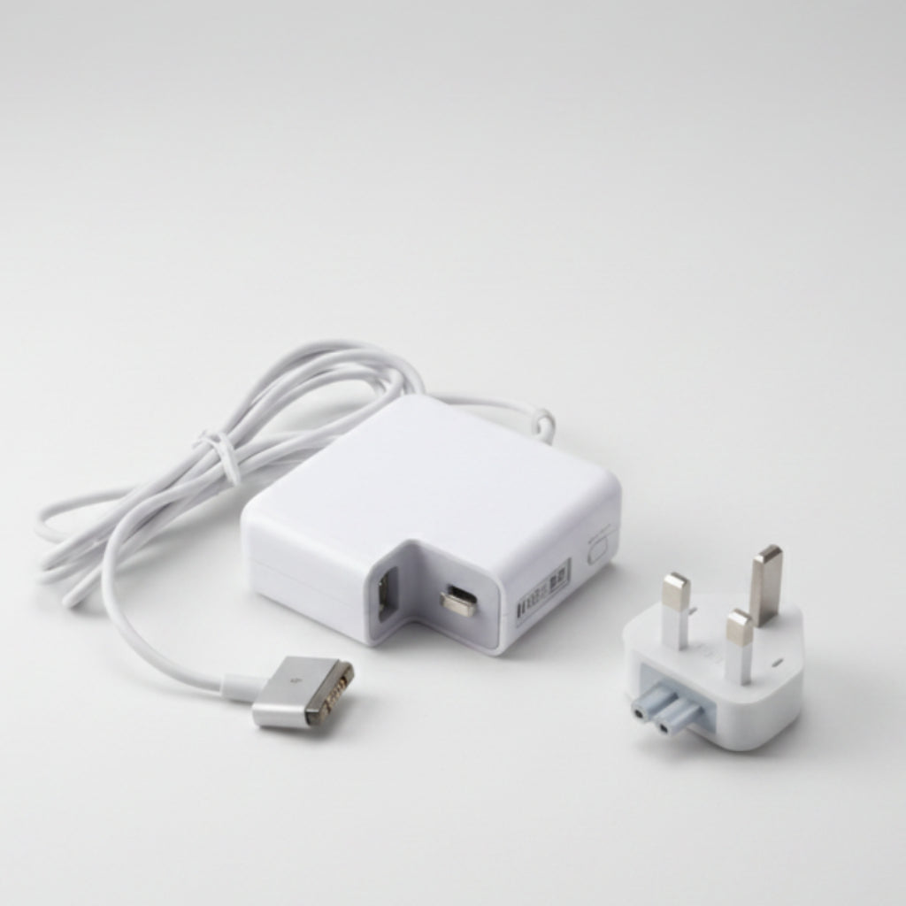 White wall charger adapter with a coiled cable, USB-C connector, and UK three-pin plug on a plain white background. Main image