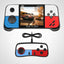 A handheld wired game controller shown from two angles on a plain white background. The controller has a black body with white, blue, and red color-blocked sections and black buttons and joysticks.