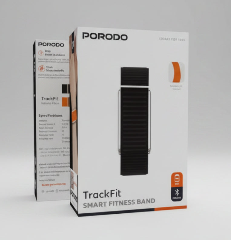 Porodo TrackFit smart fitness band packaging on a white background