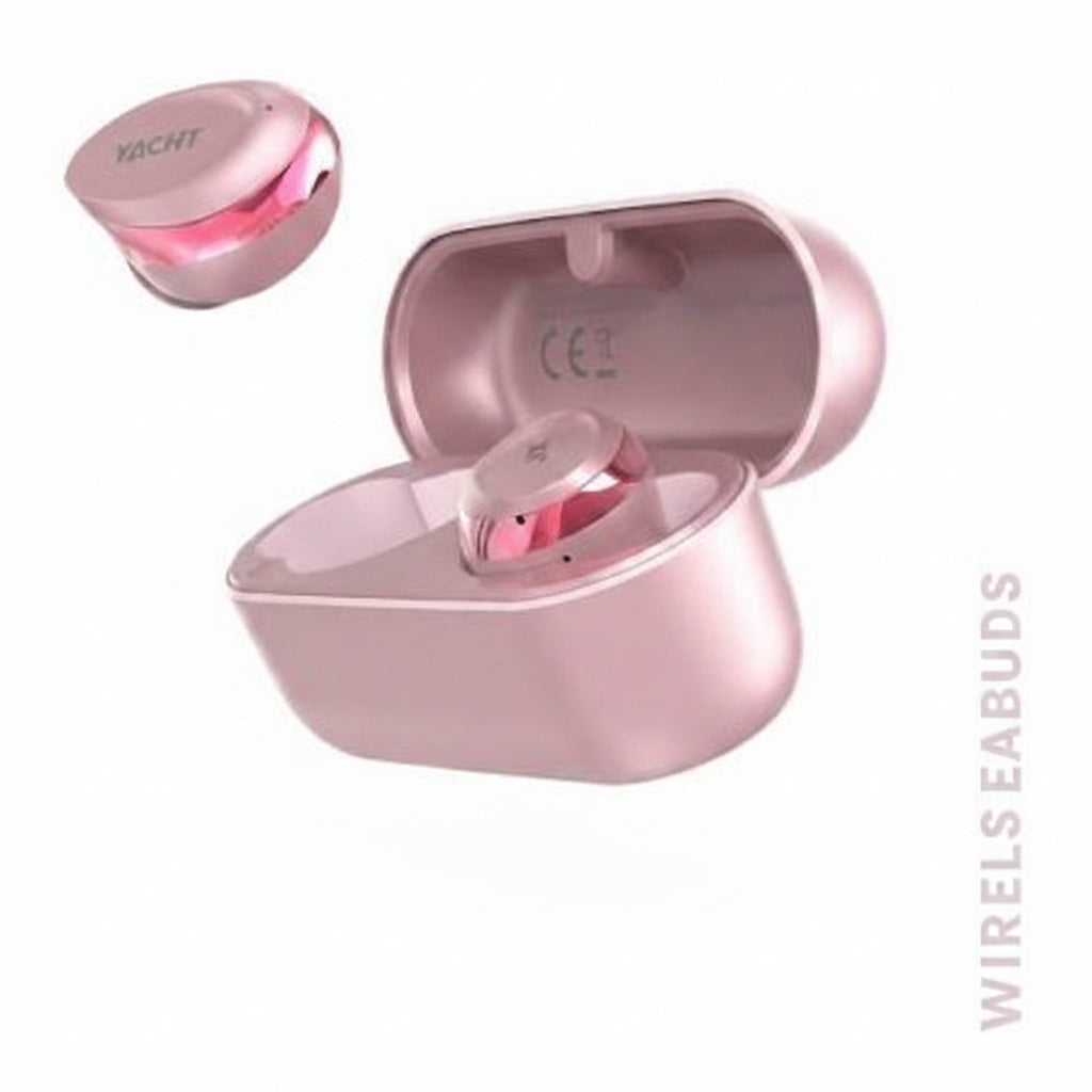 Pink wireless earbuds with charging case on a white background الصورة الرئيسية