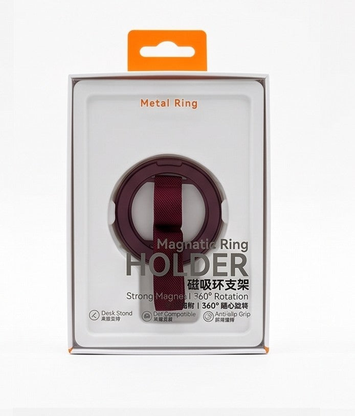 Magnetic Metal Ring Phone Holder with Anti-Slip Fabric Strap & Kickstand